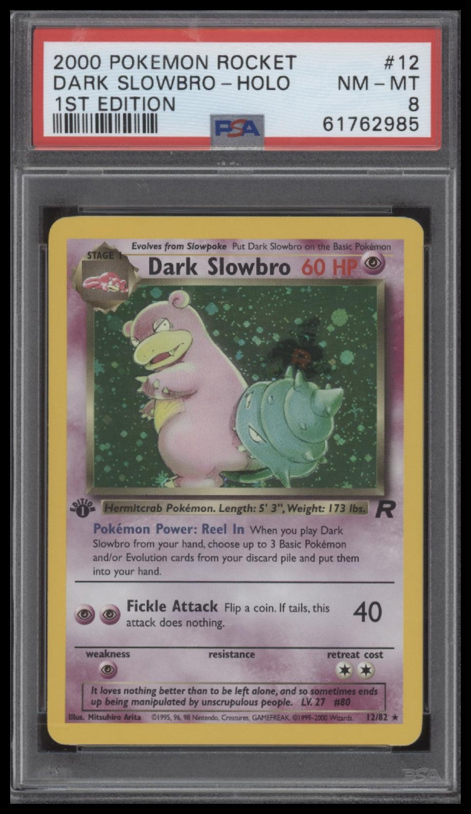 Dark Slowbro-Holo 2000 Pokemon Rocket #12 1st Edition PSA 8