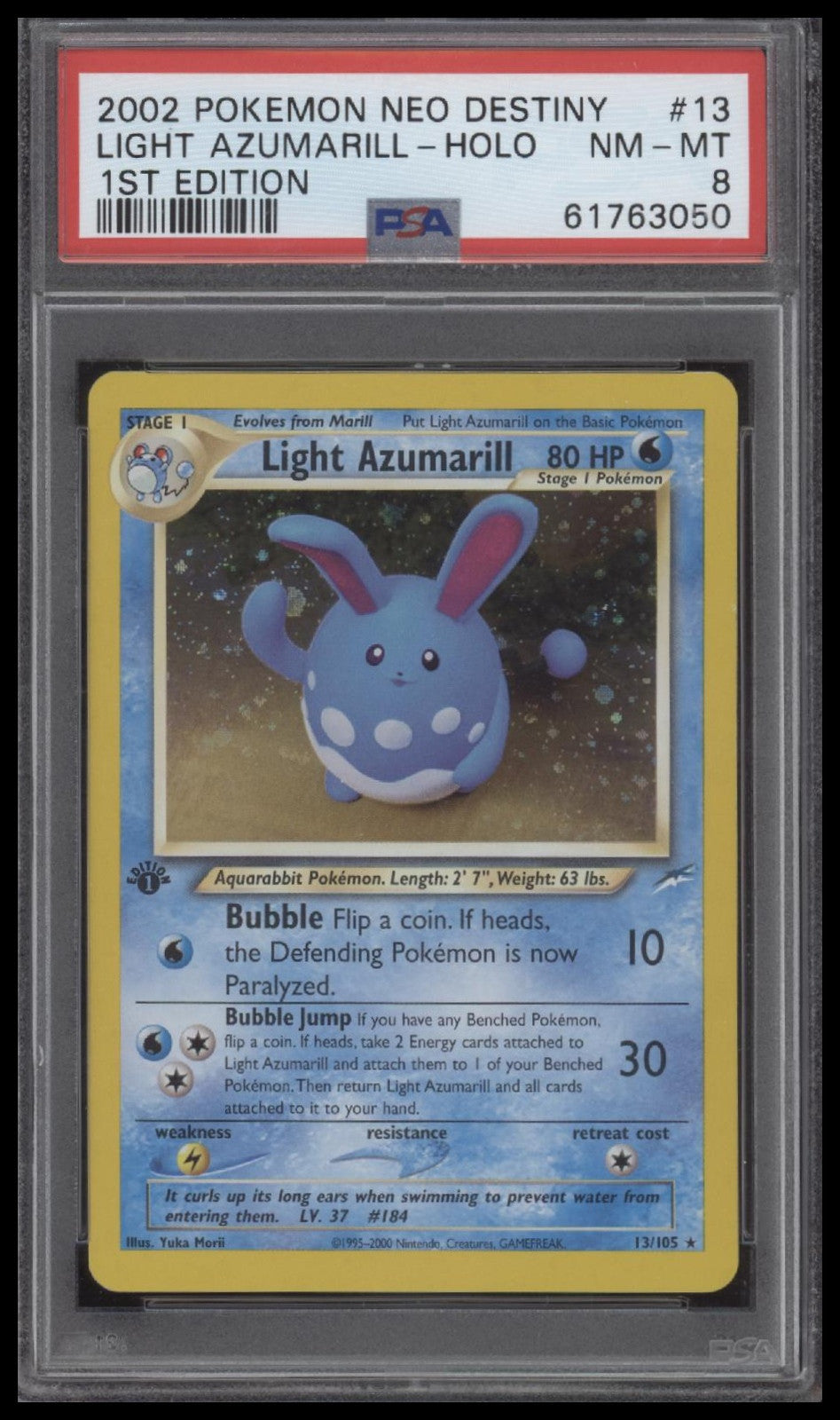 Light Azumarill-Holo 2002 Pokemon Neo Destiny #13 1st Edition PSA 8
