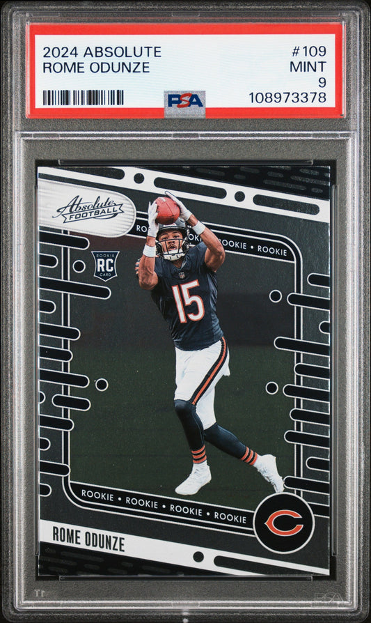 Graded 2024 Panini Absolute Rome Odunze #109 Rookie RC Football Card PSA 9 Mint