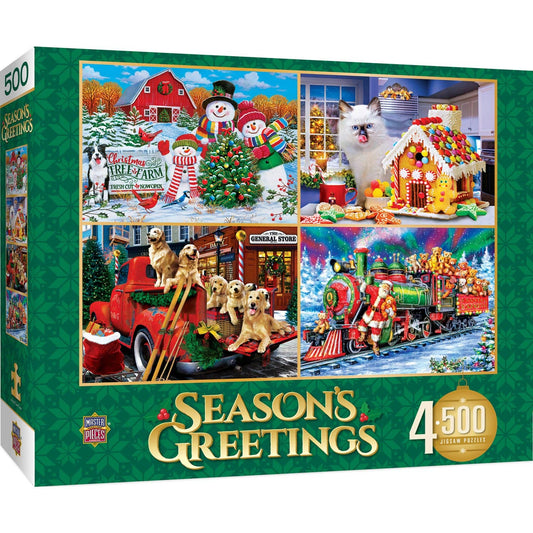 Season's Greetings 500 Piece Jigsaw Puzzles 4-Pack by Masterpieces