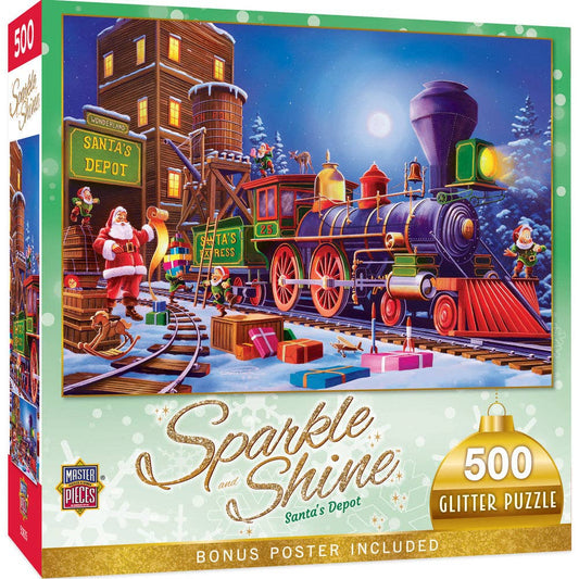 Sparkle & Shine - Santa's Depot 500 Piece Glitter Jigsaw Puzzle | Masterpieces Puzzles