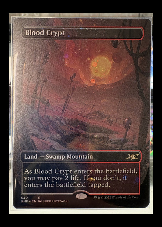 Blood Crypt #530 Unfinity borderless Galaxy Foil Magic card front - full photographed perimeter retained with black safety border