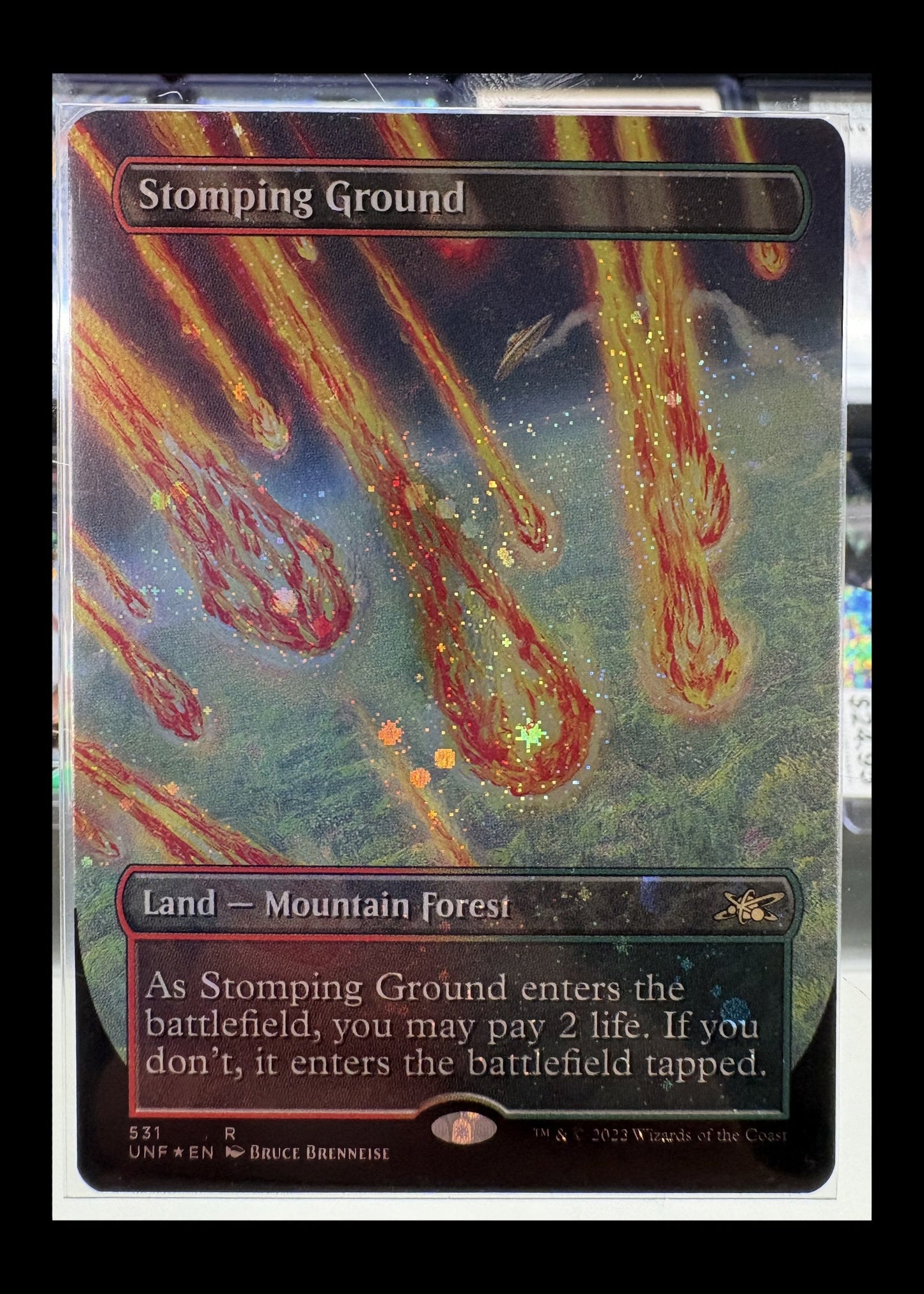 Stomping Ground #531 Unfinity borderless Galaxy Foil Magic card front - full photographed perimeter retained with black safety border