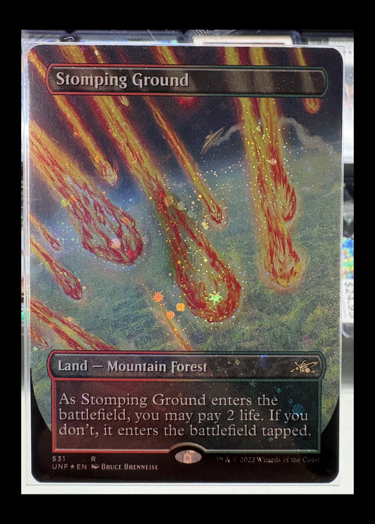 Stomping Ground #531 Unfinity borderless Galaxy Foil Magic card front - full photographed perimeter retained with black safety border