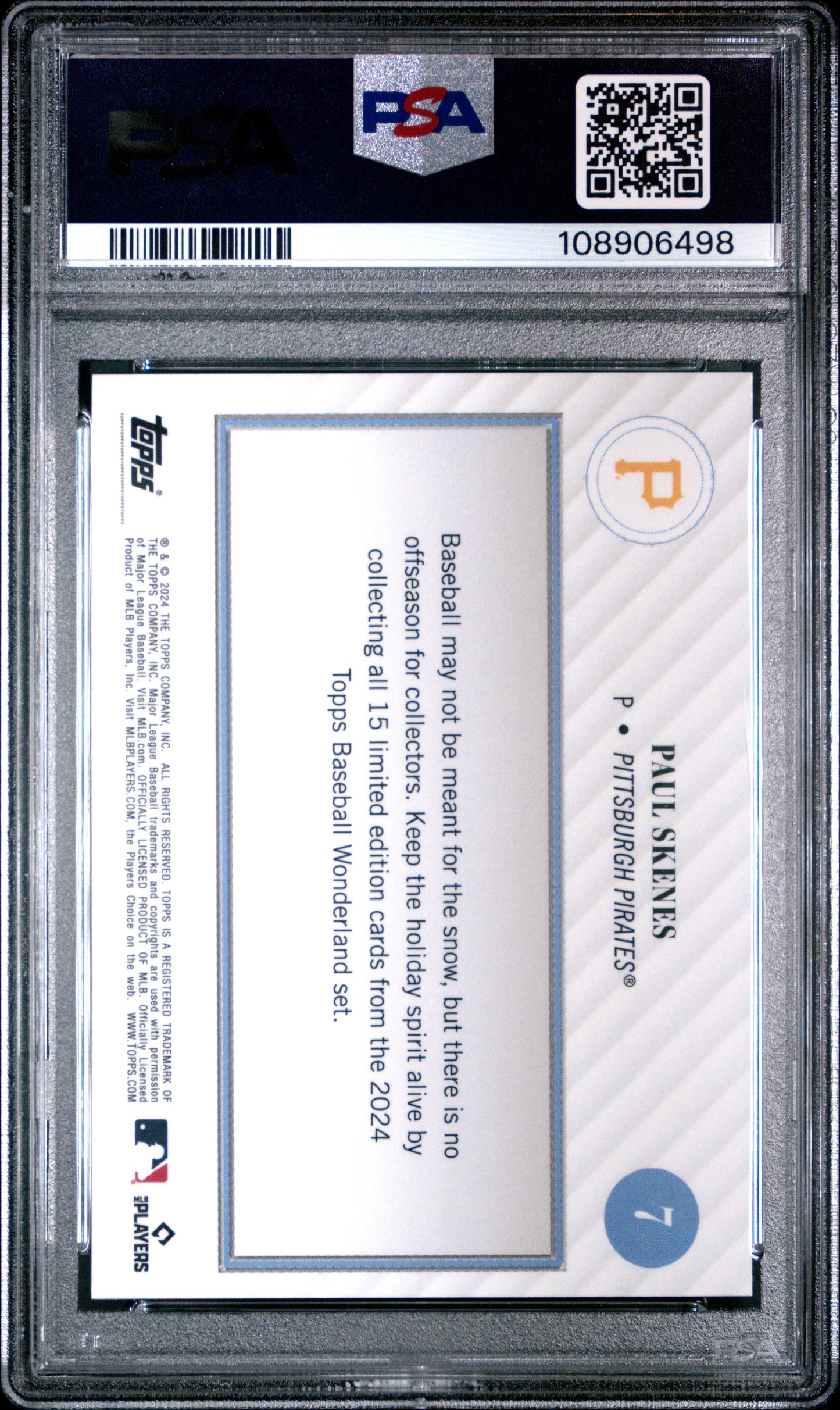 Graded 2024 Topps Wonderland Paul Skenes #7 Rookie RC Baseball Card PSA 9 Mint