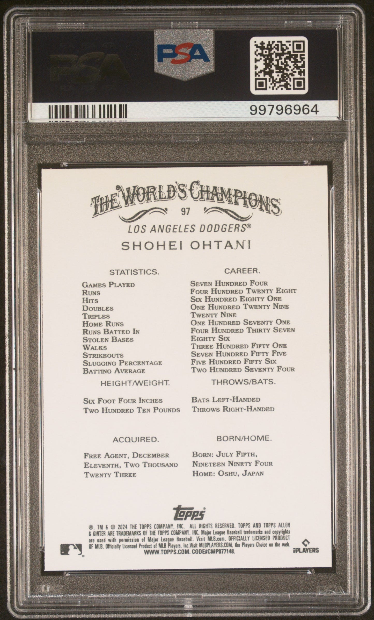 Graded 2024 Topps Allen & Ginter Shohei Ohtani #97 Baseball Card PSA 10 Gem Mint