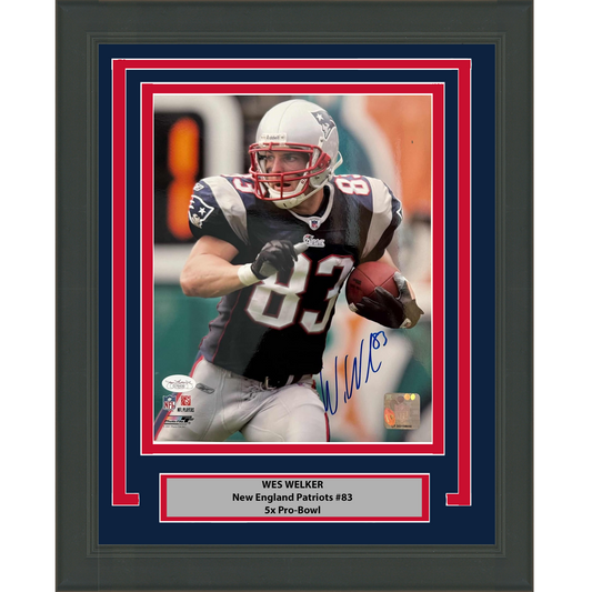 Framed Autographed/Signed Wes Welker New England Patriots 8x10 Football Photo JSA COA