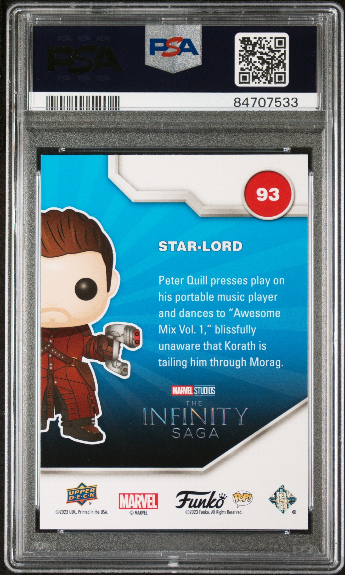 2023 UPPER DECK FUNKO POP MARVEL  STARLORD GLOWINTHEDARK #93  PSA 10